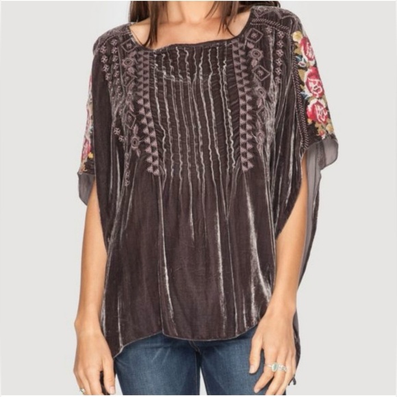 Johnny Was Joy Velvet Pintuck Poncho Embroidered Rose Brown Size XS - Picture 1 of 10